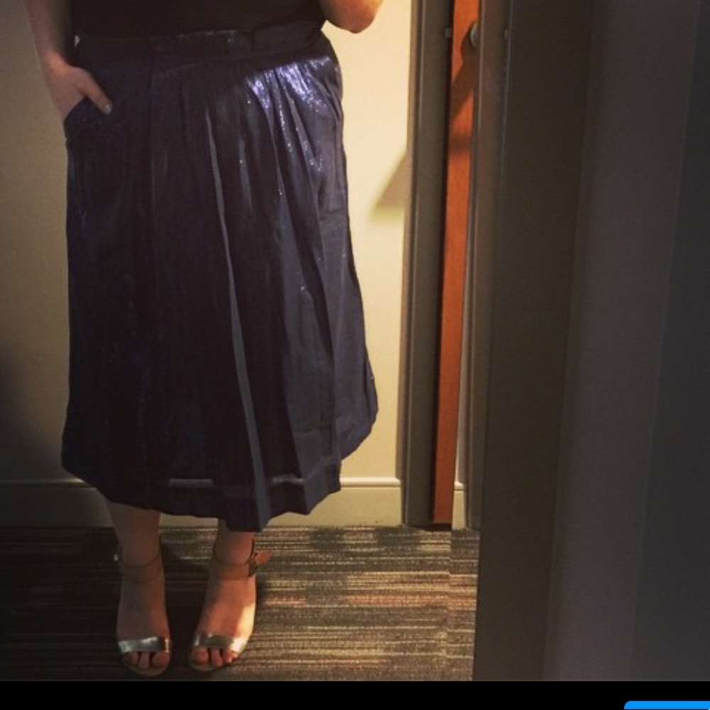 J. Crew Blue Metallic Midi Skirt w/ Waist ruffle
